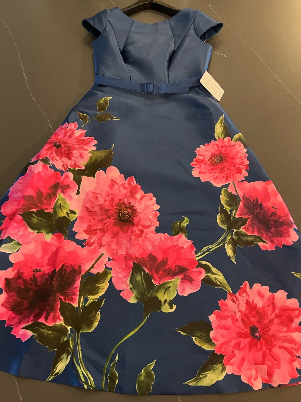 NEW Kay Unger Ina Tea Length Dress Vibrant Peony Blue Pink A-line cocktail 4 - Picture 4 of 14
